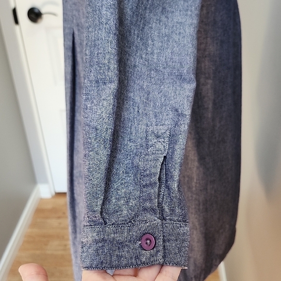 ROOTS 100% cotton round neckline pleated denim chambray shift tunic or dress - Picture 6 of 16